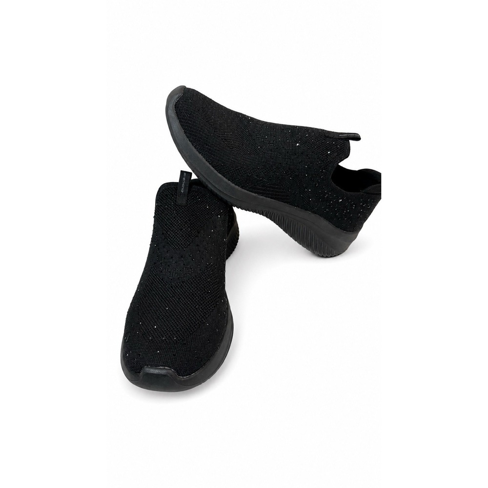 Skechers Ultra Flex Slip On Sneakers Womens 10 Black Rhinestone Memory Foam